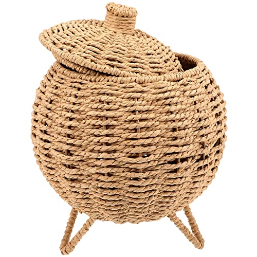 FOMIYES Car Accessories Wicker Baskets Woven Basket with Lid Egg Gather Basket Fruit Basket Pumpkin Shape Rattan Basket Sundries Organizer for Home Kitchen B Storage Basket Car Decor