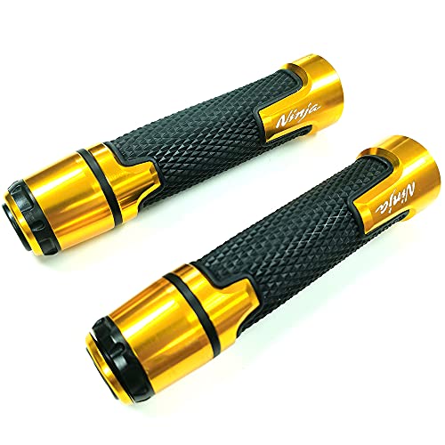 Kyobusa KY-MBO-ZX Gold Aluminum Motorcycle 22Mm Engraved Handle Bar Rubber Gel Hand Grips Cnc thumb #1