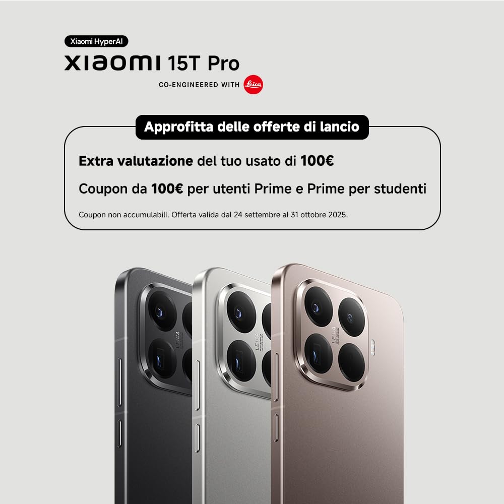 Xiaomi 15T Pro, Smartphone 12+512GB, Display Eye-care 6,83" 144Hz, MediaTek Dimensity 9400+, Leica 5x Pro 50MP, 5500mAh, Garanzia 2 Anni, Nero, Caricabatterie non incluso + Xiaomi Watch S4 Nero
