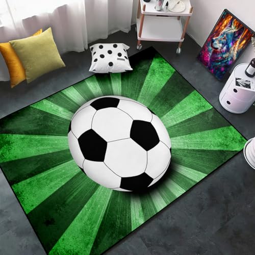 Football Rug for Boys - Grass Football Rug for Boys Kids Room Sports Carpet Rugs, 3'×4'