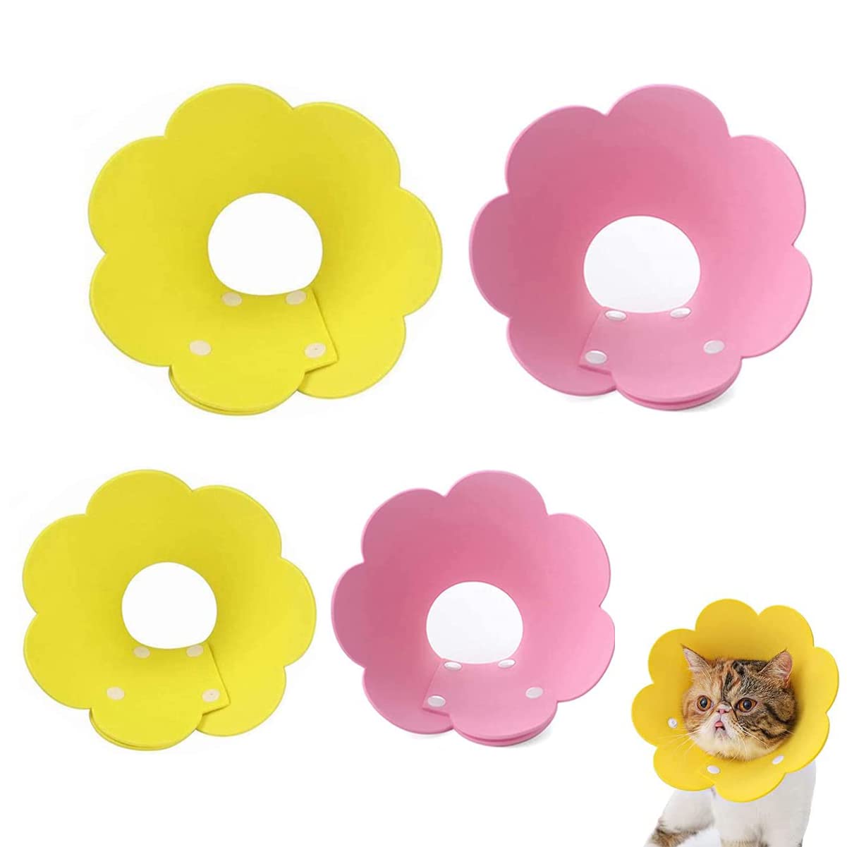 Zodors 4 Piezas Collar De Recuperación para Mascotas Recuperación Mascota Cono Collar Suave Collar De Recuperación de Mascotas para Gatos Perros Collarines para Curar Heridas（Rojo Amarillo）