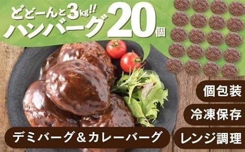 累計40万個突破記念!どーんと3kg!デミ&カレーハンバーグセット[150g×20個]