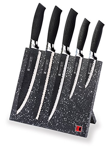 Imperial Collection IM-MGN5-W Stainless Steel Knife Set with Magnetic Knife Block Featuring Embossed