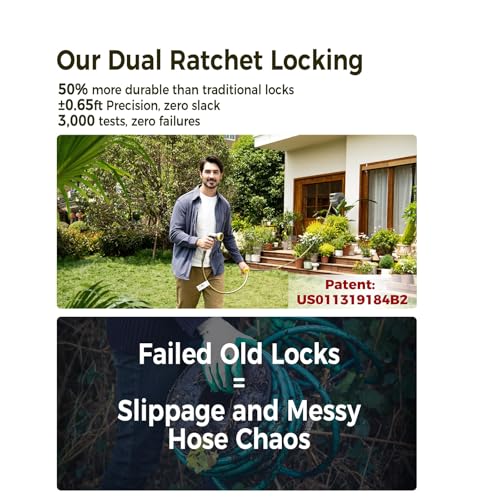 Retractable Garden Hose Reel 5/8 in x 100 ft Upgraded UV Resistant Heavy Duty Automatic Hose Reel Wall Mount 3/4 in Brass Fitting 9 Pattern Nozzle Any Length Lock Slow Retraction 180° Swivel