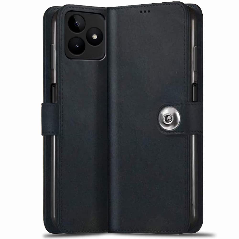 TheGiftKart Genuine Leather Finish Flip Back Cover Case for Realme Narzo N53 / Realme C53 / Realme C51 | Inbuilt Pockets & Stand | Wallet Style | Designer Button Magnet Flip Cover Back Case (Black) (B0C5VHFTZZ) Amazon Price History, Amazon Price Tracker