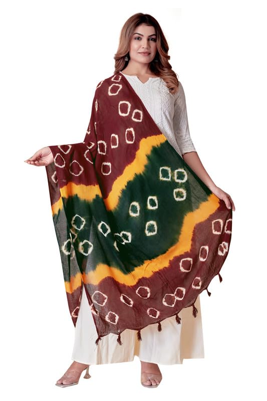 Image of Traditional Bandhani Dupatta for Women Soft Cotton Blend with Tie-Dye Print and Elegant Design for Ethnic