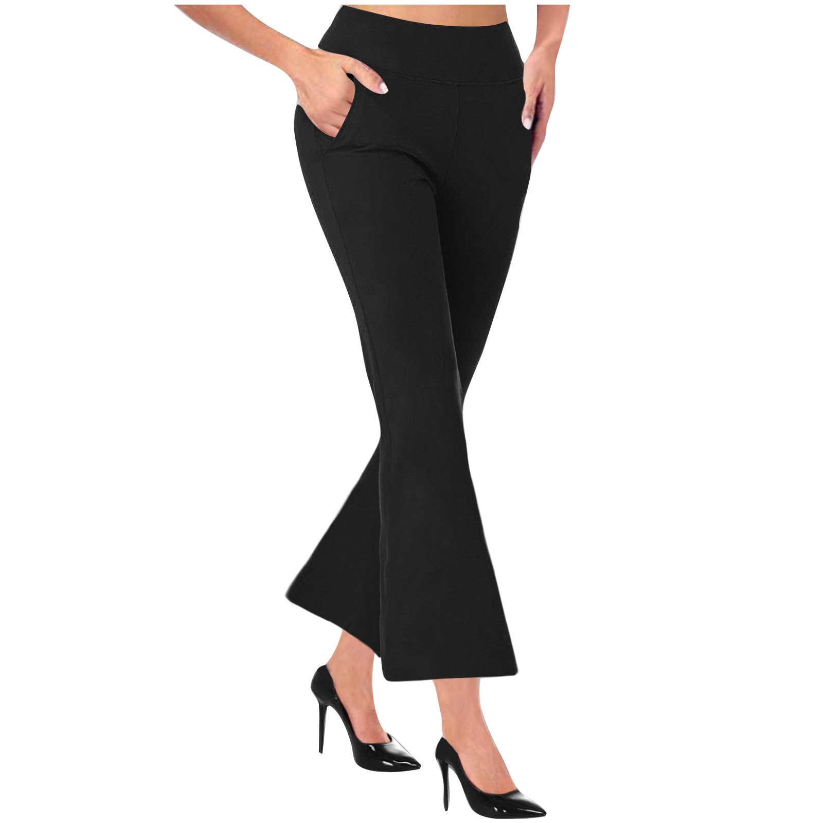 JOAU Capri Pants for Women Summer Business Casual Dressy Pull On Stretch High Waisted Bell Bottom Flare Yoga
