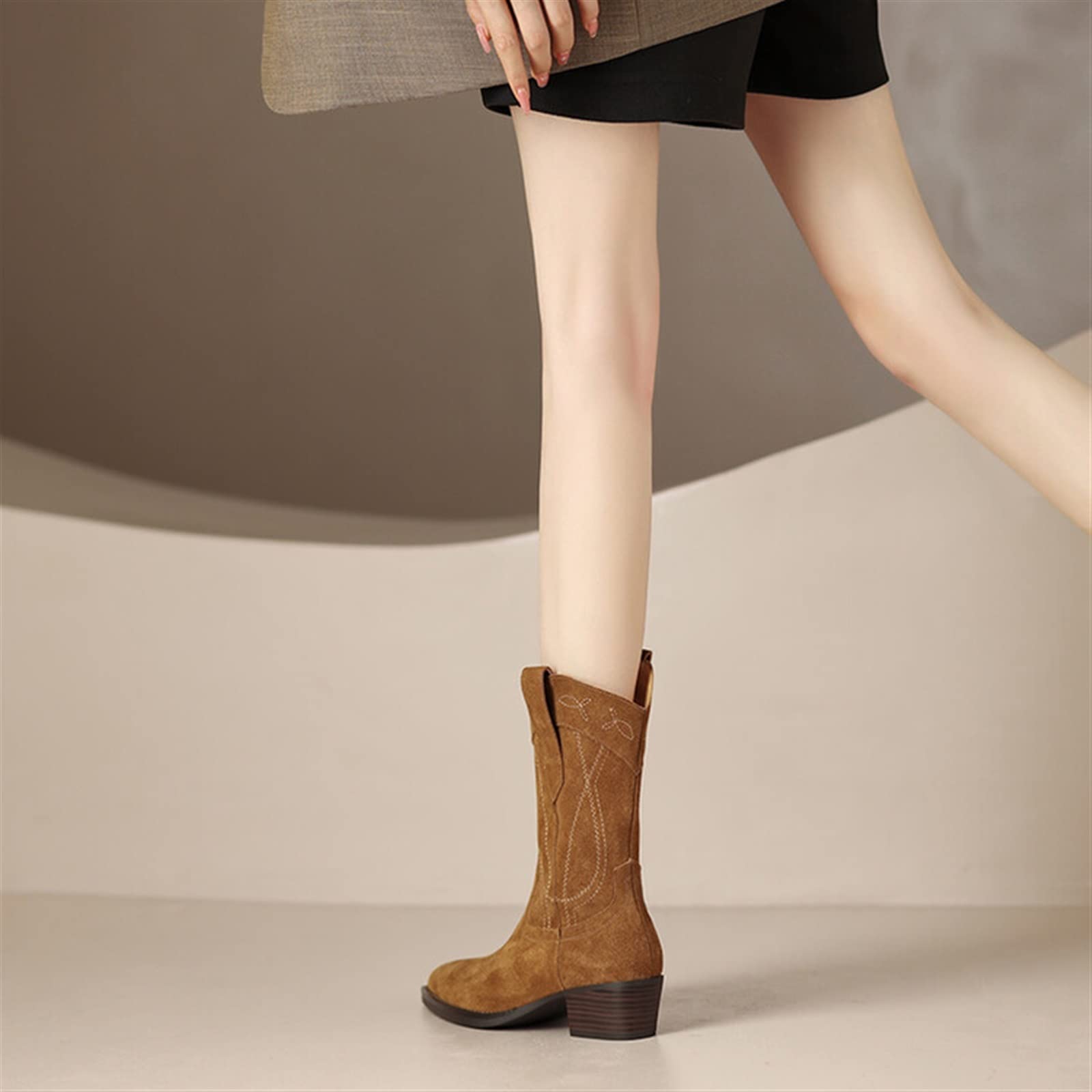 Stivali da donna Vintage Albicocca Suede Stivali da donna Breve Equitazione Ricamato Nero Autunno Jeans