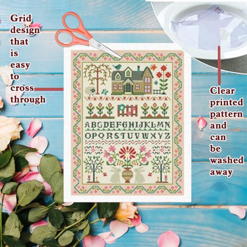 Image of FREEBLOSS 11CT Stamped Cross Stitch Kits Folk Art House Pattern Cross Stitch Wall Painting Kit Embroidery Needlepoint Set for Beginners Adults 40x50cm /15.7x19.7inch