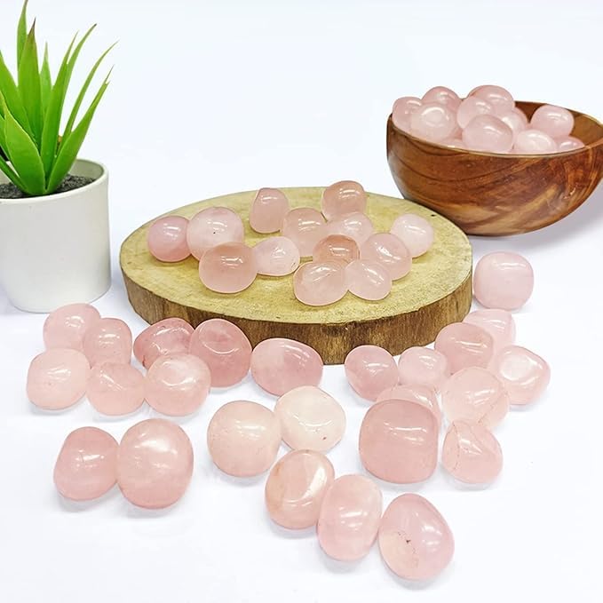 Image of Crystal Rose Quartz Tumble Stone | 50 gm Tumbled Gemstones | Reiki Healing Stones | Home Decor Pebbles | Aquarium Gravel | Garden & Table Decor