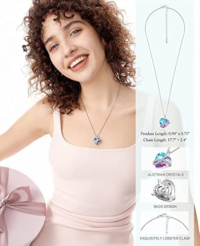 Fcinos Necklace For Women, Austrian Crystal Necklace For Wife,18K Gold Plated Heart Pendant Necklace Gifts For Girls, Love Jewelry For Her On Valentine's/Mother's (Purple) #TOP3