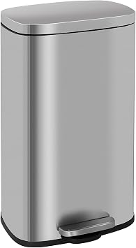 FDW | 8 Gallon Trash Can with Lid | Stainless Steel | Fingerprint Proof | Made of Stainless Steel | Soft-Close Step Pedal | Hands-Free Use | Easy to Clean | for Kitchen, Office, Bathroom