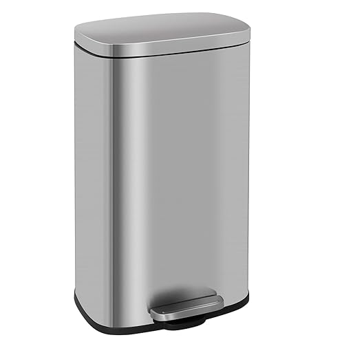 Bote de basura de cocina con tapa, a prueba de huellas dactilares, para oficina, dormitorio, baño, cubo de basura de acero inoxidable cepillado, 8