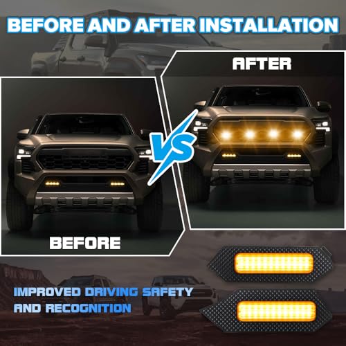 Teguangmei 4PCS Front Grill Lights Compatible with Toyota Tacoma TRD Sport/Off-Road/Prerunner 2024 2025, LED Grille Light Bar with 4-in-1 Wire Harness & Fuse Adaptor, Tacoma Accessories (Amber) by Teguangmei - Image 3
