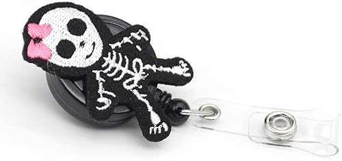 Miniatura 3 de Carrete retráctil de fieltro con diseño de calavera para identificación de tela, tarjetero de identificación para enfermera