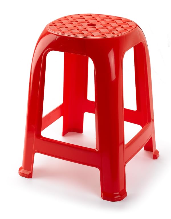 Muddy Hands Large Plastic Sitting Stool for Home or Garden Indoor Outdoor Stackable Chair (Red)