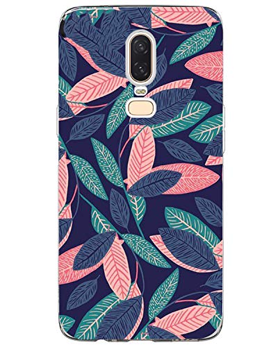 Coque OnePlus 6, Bumper Housse Etui [Liquid Crystal] Ultra Mince Protection Premium TPU Silicone Premium Transparent/Exact Fit/Souple pour OnePlus 6 (Feuilles Colorées) Cover