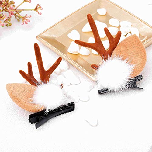 Aceorna Christmas Headband Reindeer Antlers Xmas Hair Clip Ball Flower Ring Antlers Hair Pins Bell Elk Deer Animal Horns Headpiece Deer Horn Ears And Berries Hairpin Christmas Hair Accessories For Women And Girls 2 Pcs (Type A) #TOP2