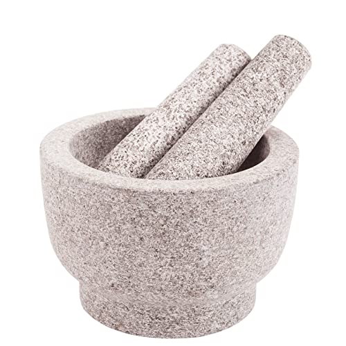 Comie Mortar and Pestle Set,Heavy Duty,Unpolished Granite,8Inch-5Cup Capacity,Grinder for Spices and Seeds,Grinding,Crushing and Mashing Spices,Nuts,for Guacamole,Garlic Sauce,Gray.