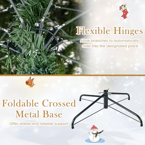 Image of Goplus 8 FT Pre-Lit Artificial Christmas Tree, Hinged Full Xmas Tree with 1470 PVC & Soft TPE Branch Tips, 470 Warm White LED Lights, Foldable Metal Stand, Home Office Holiday Decoration
