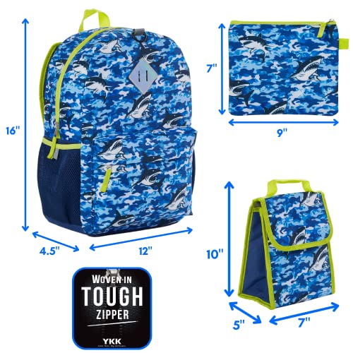 RALME Ocean Blue Camo Shark Backpack Set for Boys, 16 inch, 6 Pieces - Includes Foldable Lunch Bag, Water Bottle, Key Chain, & Pencil Case3