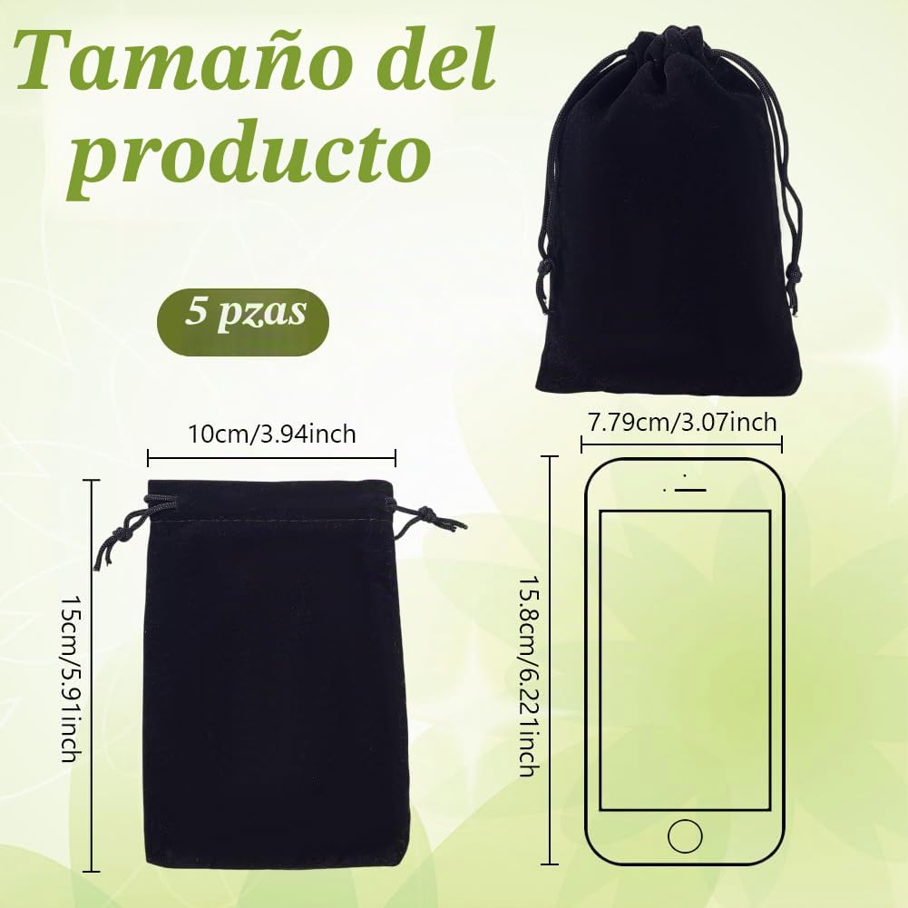 NBEADS 5 Bolsos del Terciopelo, Bolsa de Terciopelo Negro de 10×15 cm Bolsas de Tela con Cordón para Decoración de Navidad Joyas, Tapones para Oídos Y Llaveros