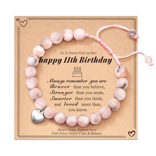 8-18 Year Old Birthday Gifts for Girls,Natural Stone Birthday Bracelet with Message Card for Daughter Granddaughter Niece Friends