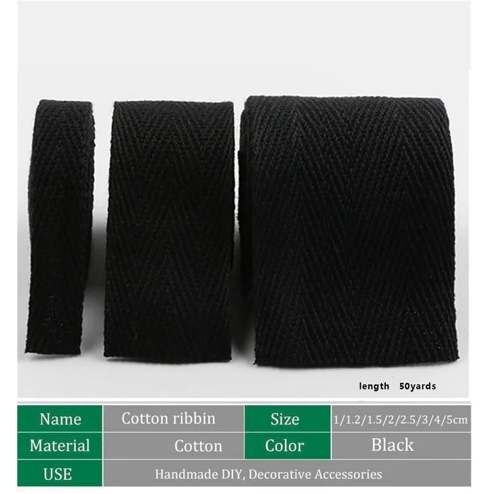 Cinturón de Correas artesanales Cinta de Espiga algodón Negra for Accesorios Tela, Ancho Cinta algodón: 10, 12, 15 y 50 mm, 1 Unidad