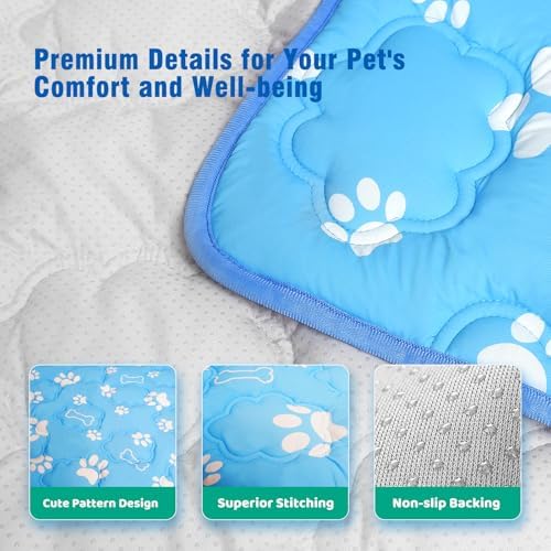 Dog Cooling Mat, Large Cooling Dog Bed Mat for Indoor & Outdoor, Q-Max>0.5, Machine Washable Non-Toxic Portable Pet Cooling Pad for Kennel, Crate, Car - L(36" x 27") - Blue — view 6