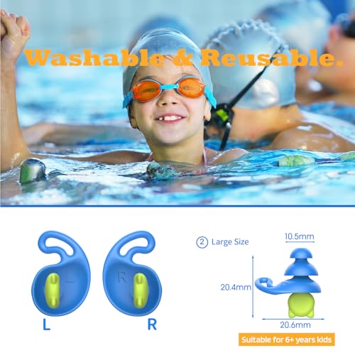 Tampões de ouvido para natação infantil, 2 pares de tampões de ouvido impermeáveis para crianças a p