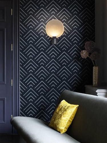 Image of TEKCOOL Self Adhesive Wallpaper Blue and Gold Pattern Peel and Stick Wallpaper Gold Lines Geometric Sticky Back Vinyl Removable Contact Paper Wall Covering Decorative Film DIY 45x300cm (Blue-3pc);