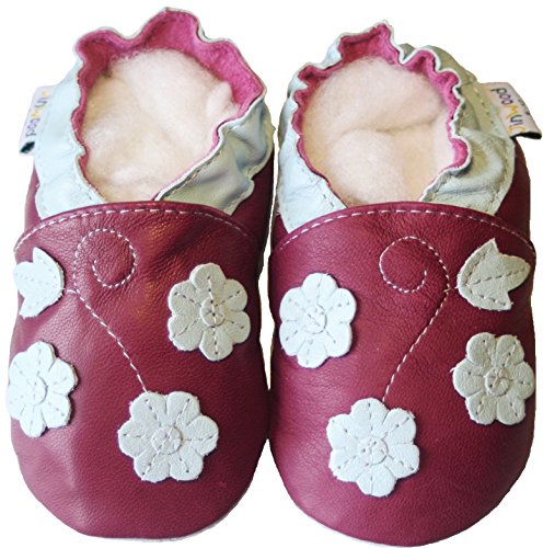 Leather Baby Soft Sole Shoes Boy Girl Infant Children Kid Toddler First Walk Gift Flower Burgundy (12-18month, Burgundy)