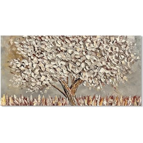 Fokenzary Hand Painted Big Tree Flowers Canvas Cover
