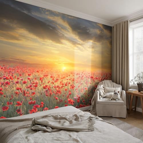 Fotomural autoadhesivo campo de amapolas para crear un salón moderno y relajante 3