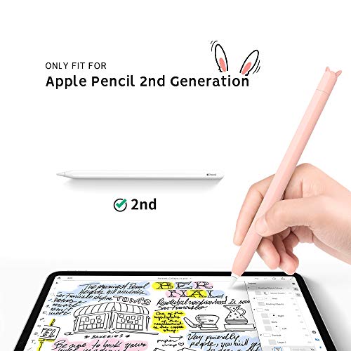 Image of Cute Ear Case Silicone Skin Cover for Apple Pencil 2nd Generation,and Protective Nib Cover Accessories Compatible with iPad Pro 11 12.9 inch,Pink