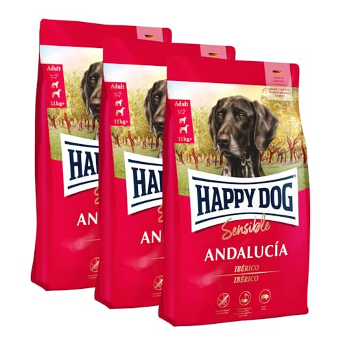 Happy Dog Sensible Andalucía M 3X 1 kg - Trockenfutter, Geschmacksrichtung Schwein