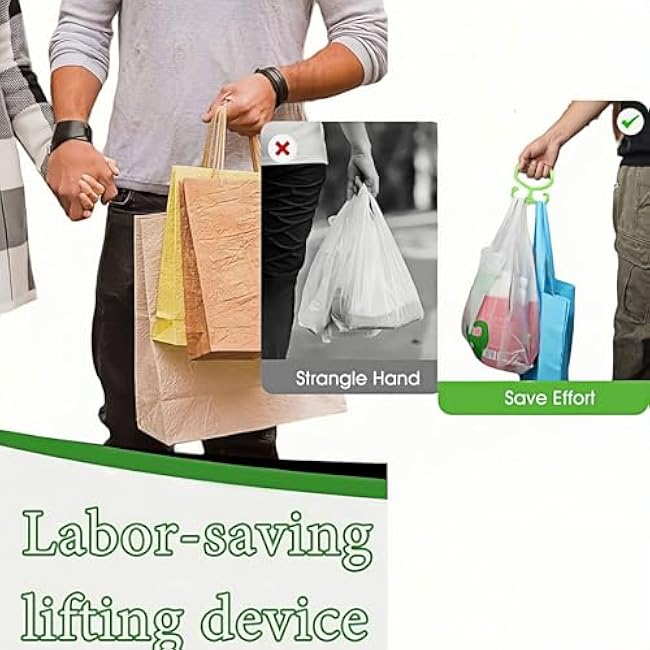 Heavy Duty Grocery Bag Carrier Handle - 2 Pack Adjustable Non-Slip Grip, 80lbs Ergonomic Holder for Shopping Bags, Plastic Bags, Buckets (Space-Saving Design)