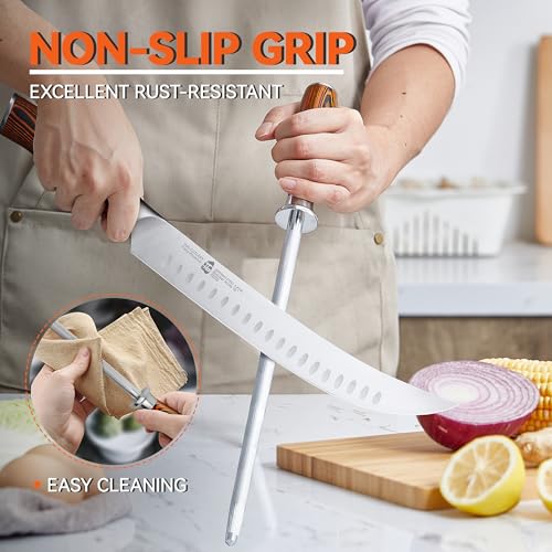 Image of TUO Honing Steel, 10 Inch Knife Sharpener Rod with Pakkawood Handle for Kitchen Knives Daily Sharpening Maintenance - Fiery Phoenix Series