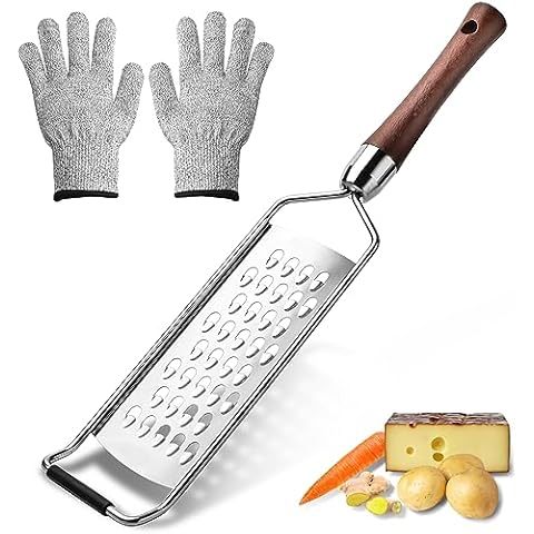 Cheese Grater Stainless Steel,Cheese Grater with Wooden Handle with Gloves Multi-functional lemon Grater Cheese Shredder For CheeseChocolateFruits Vegetables Ginger (style1) Cover