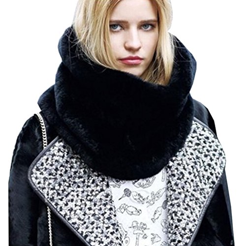 Chicone Big Size Neck Gaiter Faux Fur Short Scarf for Women,Black,Large