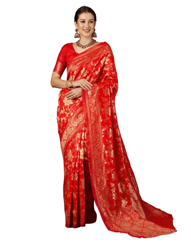 SIRIL Women's Banarasi Silk Kanjivaram Jacquard Saree With Unstitched Blouse Piece
