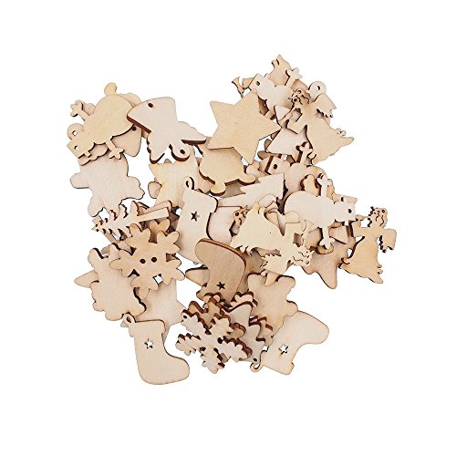 RayLineDo® 50pcs Natural Wooden Christmas Series Buttons Pendants Scrapbooking Embellishments DIY Craft Decor