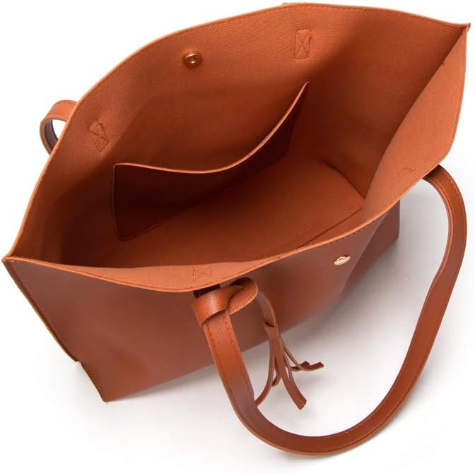 Dreubea Women's Soft Faux Leather Tote Shoulder Bag from, Big Capacity Tassel Handbag - Image 6