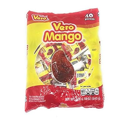 Dulces Vero Vero Mango Paletas Sabor Fresa Con Chile Mexican Hard Candy Chili Pops 40 Pc - PACK OF 3