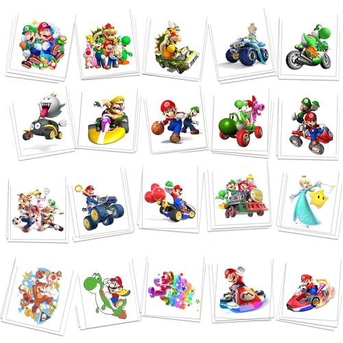 60 Pcs Cartoon Temporary Tattoos for Kids Childrens Temporary Tattoo Toys DIY Sticker Arts Mario Birthday Party Supplies Decorations Party Favors