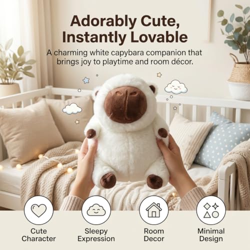 Image of FuzzyTales White Capybara Soft Toy | Soft Stuffed Plush Animal for Kids & Adults | Kawaii Cute Animal Toy for Cuddles & Room Decor | for Birthday Gifts, Thanksgivings and Every Event (25cm White)