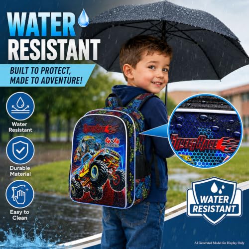 Image of 16 inch Truck Backpack, 3Pcs Boy Bookbag for Elementary Preschool Kindergarten, Kids School Backpacks with Lunch Box (Black)