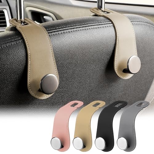 JESTOP Car Headrest Hooks, 2 Pack Leather Car Seat Storage