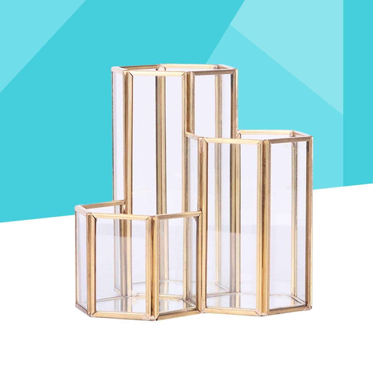 VILLCASE Nordischer Sechseckiger Stiftehalter aus Glas, Goldfarben, Leicht