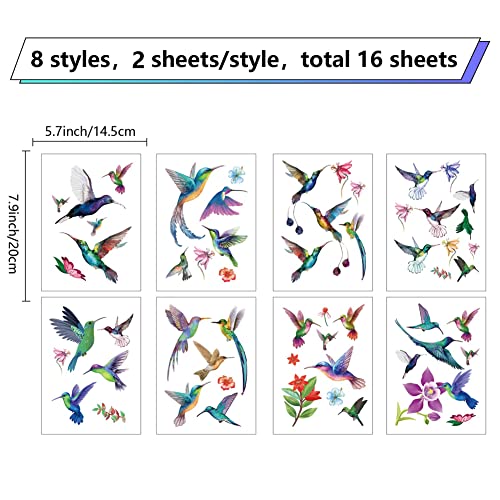 CRASPIRE 16 Styles Hummingbird Wall Decals Flower Stickers Colorful Birds Window Stickers Waterproof Removable Vinyl Wall Art for Restroom Bedroom Living Room Decorations - Image 2